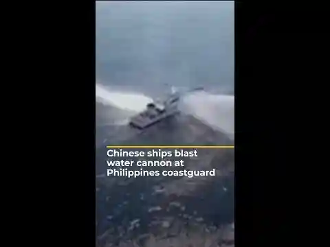 China coastguard blasts water cannon at Philippine coastguard ship | #AJshorts