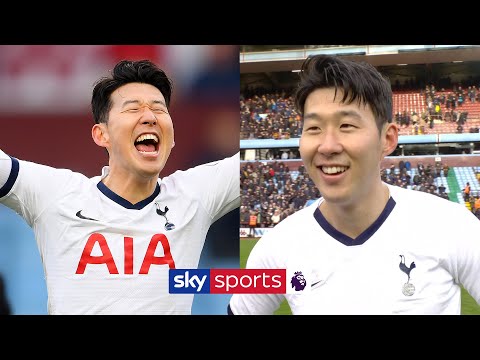 Heung-Min Son reacts to scoring Spurs' 94th minute winner against Aston Villa
